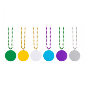 LMGLT2601 Mardi Gras Plastic Beaded Necklace w/ Round Medallion