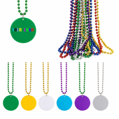 LMGLT2601_L LMGLT2601 Mardi Gras Plastic Beaded Necklace w/ Round Medallion