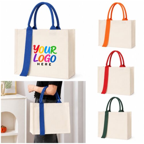 LMGSC016 Contrast Color Handle Canvas Tote
